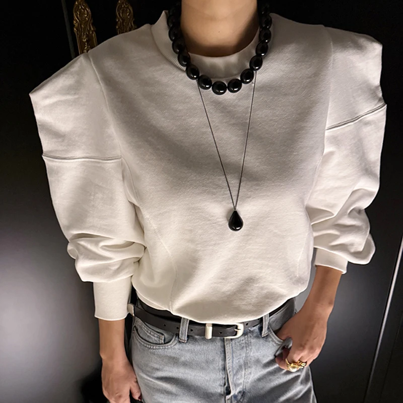 Pure Cotton Sweatshirt Women Korean Long Sleeve Solid Color Simple Korean Version Top Everyday Basic Wear