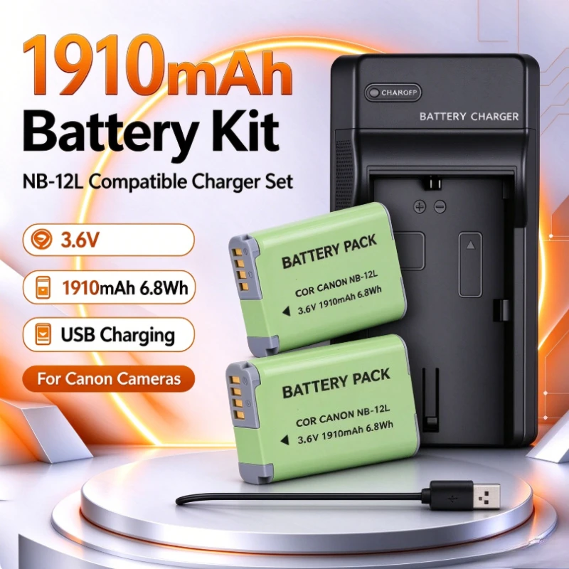 1910mAh NB-12L NB12L NB 12L Battery + USB Charger For Canon PowerShot G1 X Mark II G1X Mark 2 N100 VIXIA mini X Camera Battery