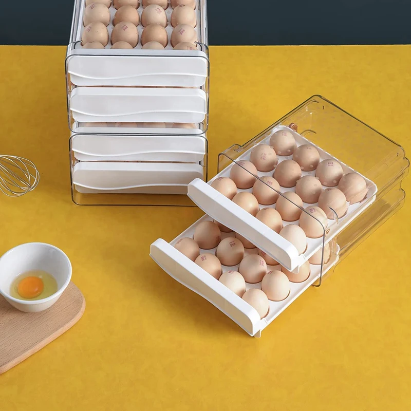 HOT SALE 32 Capacity Egg Holder For Refrigerator,Egg Container For Refrigerator,2 Drawers Egg Storage Container Organizer Bin