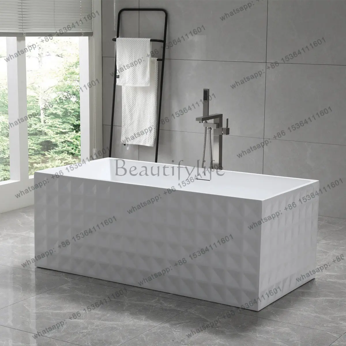 Double vertical wave art freestanding striped water chestnut integrated day bath