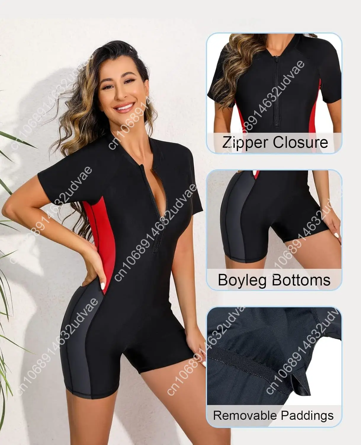 Halcurt Boyleg Traje de baño modesto de cuerpo entero de una pieza con sujetador incorporado UPF50+ con cremallera y manga larga