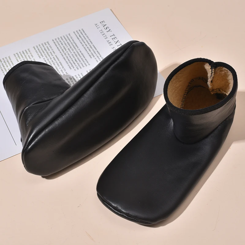 Yeamolly 1 Pair Women Thickened Non-Slip Black PU Leather Socks Ladies Home Room Fashion Soft Warm Ankle Floor Socks For Adult