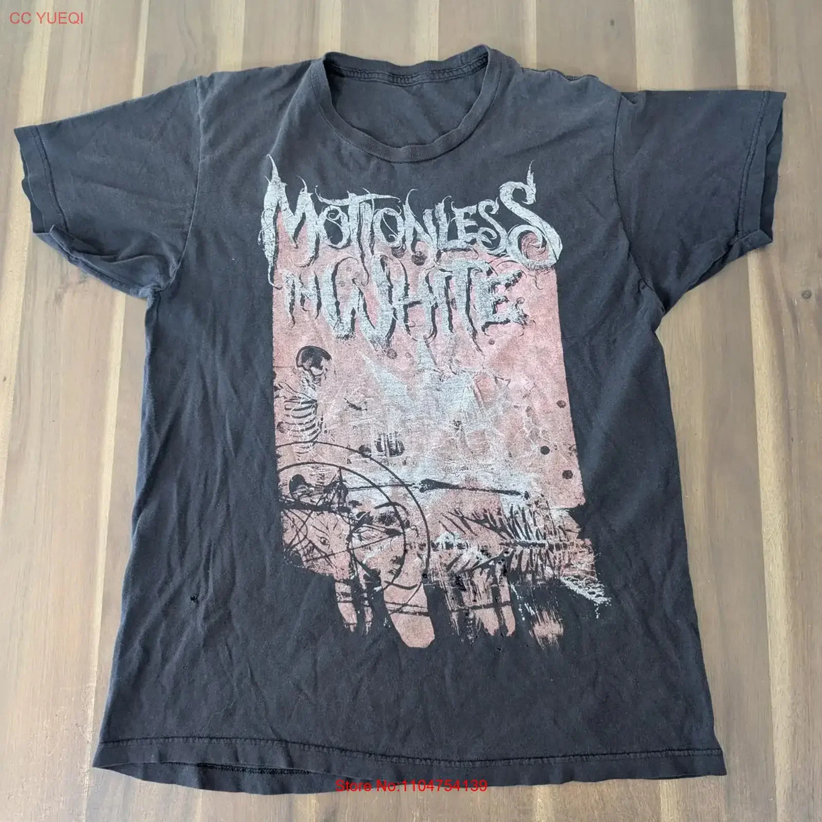 Motionless In White T Shirt Mens Large Black Distressed Band Skeleton thrashed vintage Washed Soft Versatile designer clothes