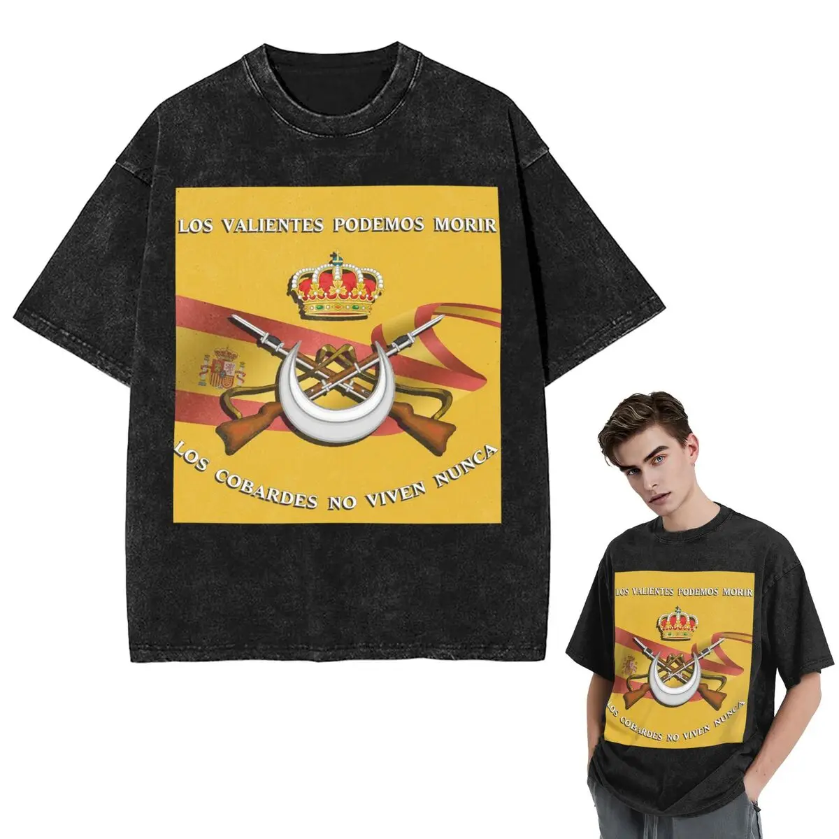

Уличная одежда Футболки с флагом испанского легиона Испании Армия Гордаячая мытая футболка с коротким рукавом Хип-хоп Футболка Топы Футболки для мужчин и женщин
