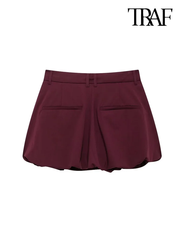 TRAF Women Fashion Side Pockets Balloon Mini Skirt Mid-waist Drawstrings Female Skirts Mujer