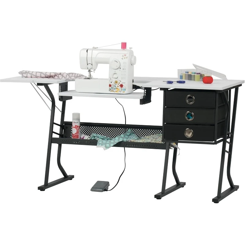 Ultra Hobby Machine Top Storage Drawers + Large Lower Shelf-Can Also Be Used As Computer Desk Sewing Table, Black/White