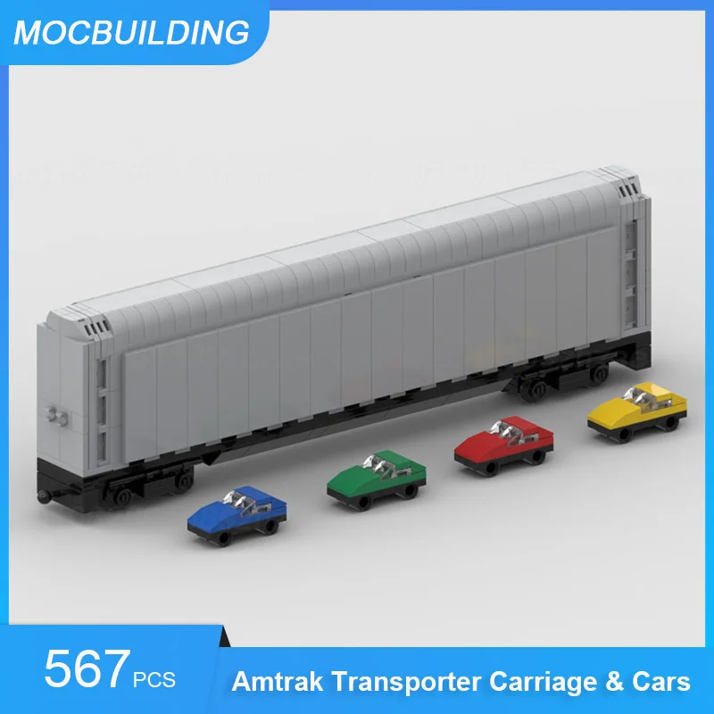 

MOC Building Blocks Amtrak Autorack Car Transporter Carriage & Cars - 4 Studs Wide DIY Assemble Bricks Transportation Toys Gifts