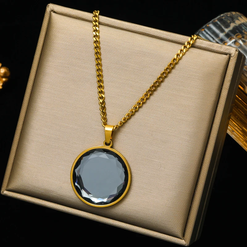 EILIECK 316L Edelstahl Runde Farbige Kristall-Anhänger Halskette für Frauen Neuer Trend Choker Schlüsselbein-Kette Schmuck Geschenk – Detail 17