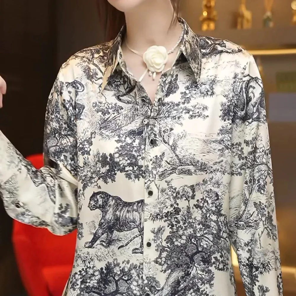Y2k Mens Shirt Printed Pattern Long Sleeved Shirt Autumn Casual Versatile Fashion Korean Style Top Men's Clothing Unisex 2024