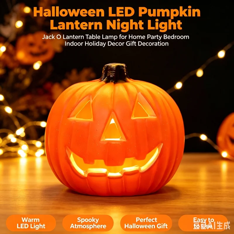 Halloween LED Pumpkin Lantern Night Light Jack O Lantern Table Lamp for Home Party Bedroom Indoor Holiday Decoration Gift