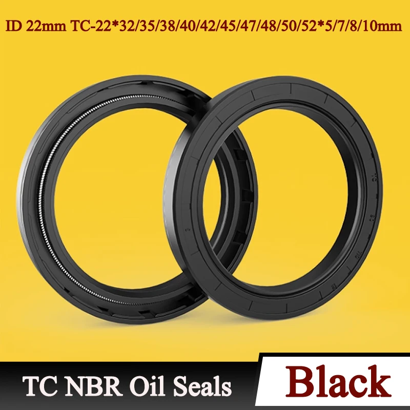 2/5/10pcs NBR Black Oil Sealing ID 22mm TC-22*32/35/38/40/42/45/47/48/50/52*5/7/8/10mm Nitrile Rubber Shaft Double Lip Gasket