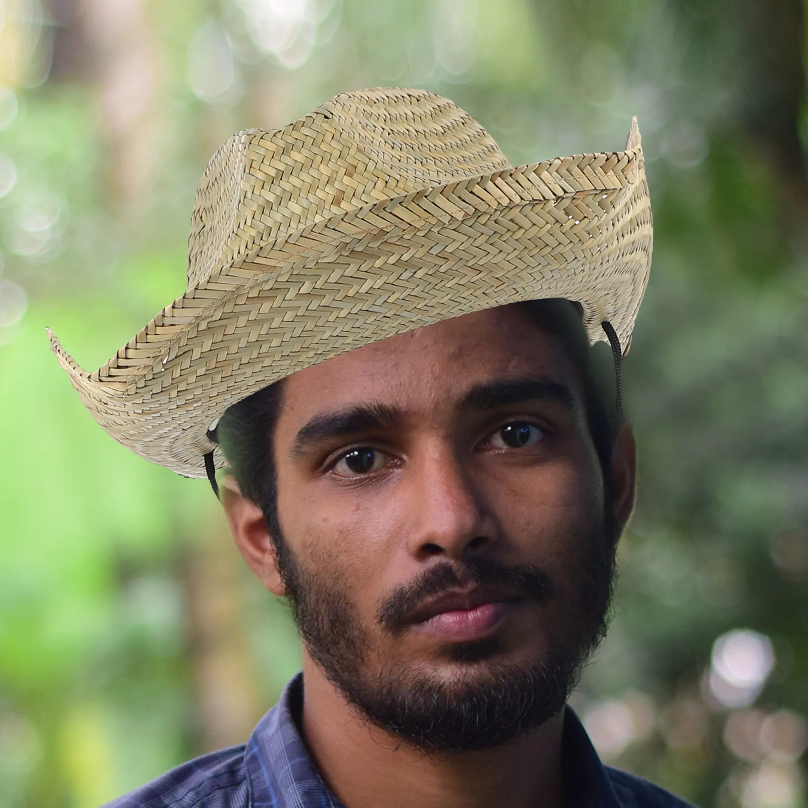 

1pc Black Weave Farm Cowboy Straw Hats For Men Cowgirl Wide Brim Breathable Sun Protection Travel Straw Cowboy Hat Party