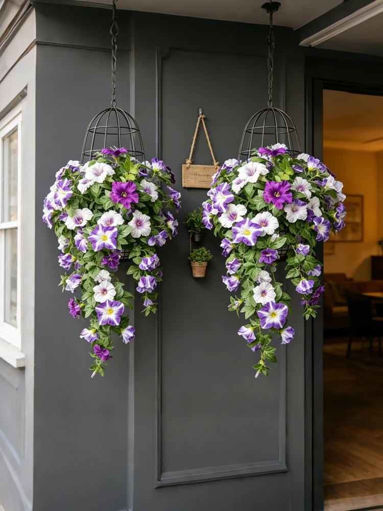40-48cm Künstliche Blumenranken, künstliche Petunienblüten, Seiden-Begonienblätter, Hängepflanze für die Heimdekoration – Detail 2