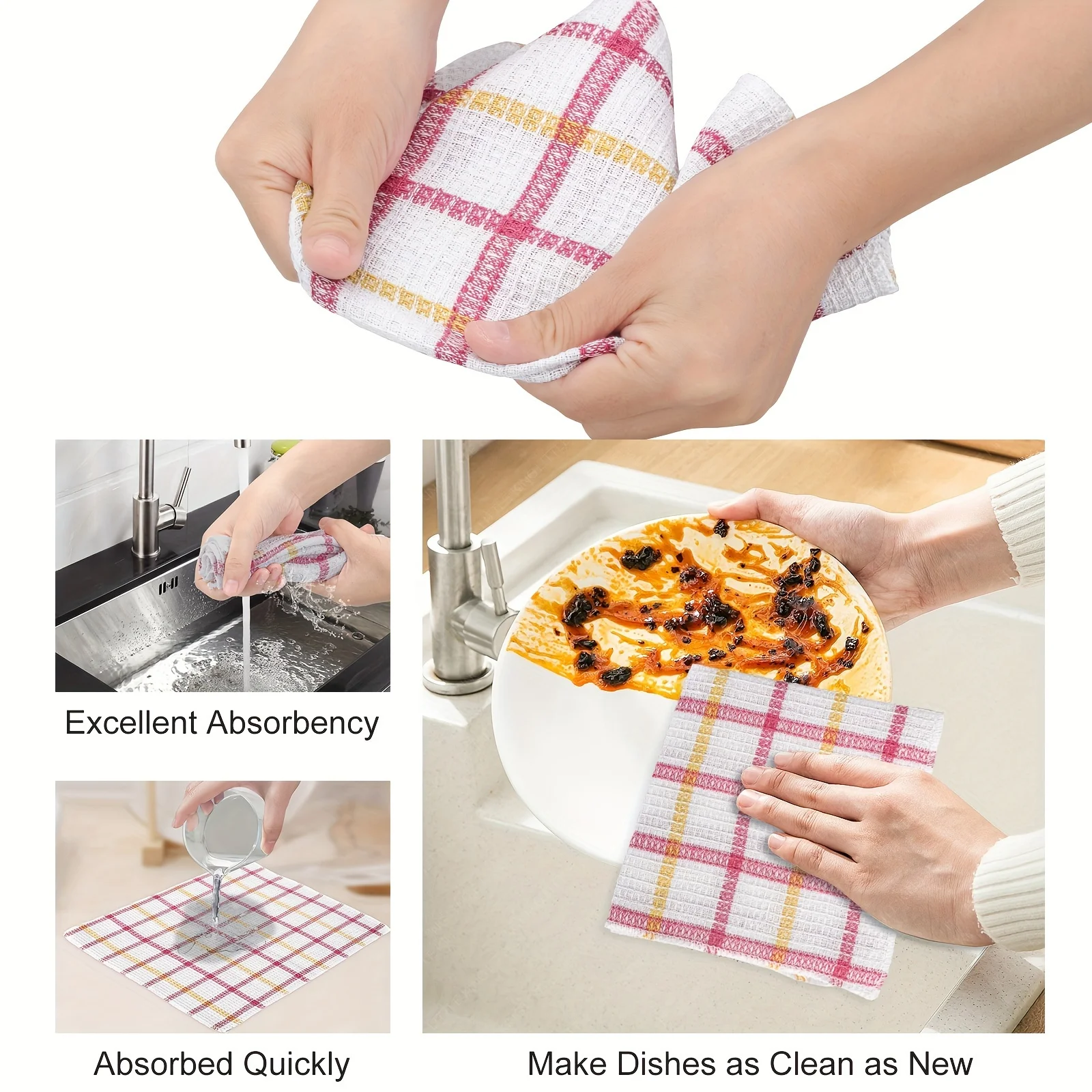 12Pc/Set Random Color Kitchen Dish Cloths, Soft Absorbent Dishwashing Towel