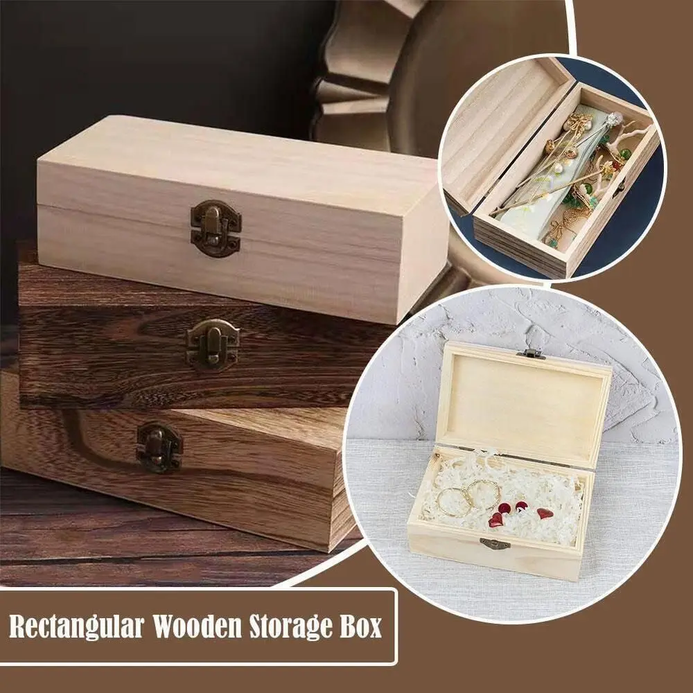New Wooden Rectangular Wooden Box Vintage Flip Lid Craft Box Pine Treasure Chest Storage