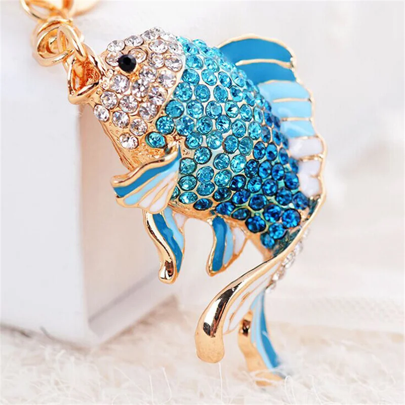 Exquisite Enamel Crystal Fish Key Chains Holder Goldfish Bag Buckle HandBag Pendant For Car Keyrings KeyChains