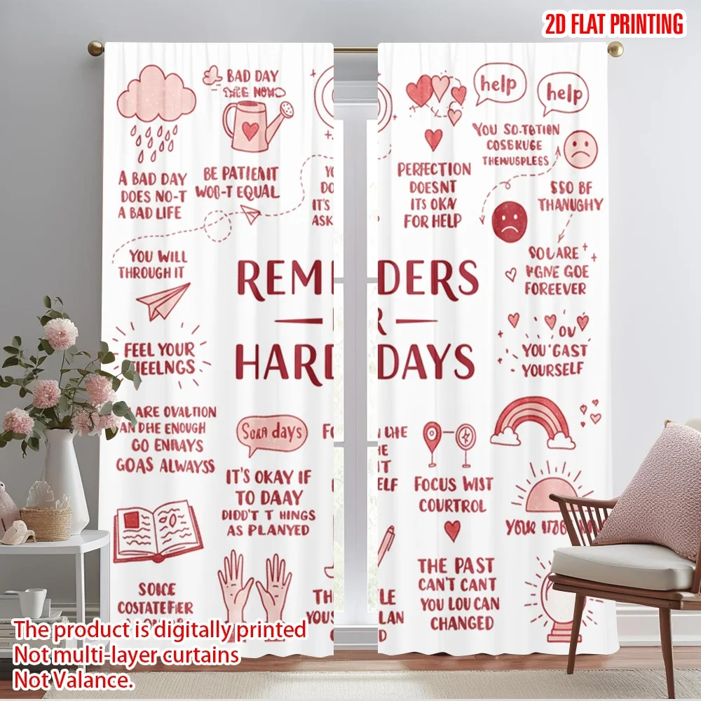 

2pcs 2D flat printing Curtain Reminders For Hard Days 100% Polyester Fabric Without Electricity 0 Use for Indoor Celebrations