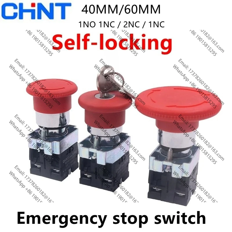 CHINT-Interruptor botón parada emergencia con cabeza seta, autobloqueo BS542, 40mm/60mm, con llave Np2 1NC1NO/2NC/1NC, caja