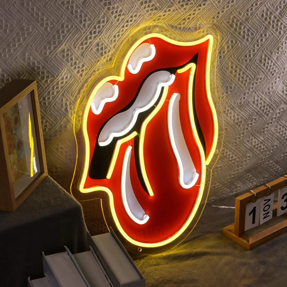 Sexy Lips with Tongue LED Light Sign Custom Living Room Home Party Decoration Neon Bar Pub Sign Retro Music Decor Neon Lights