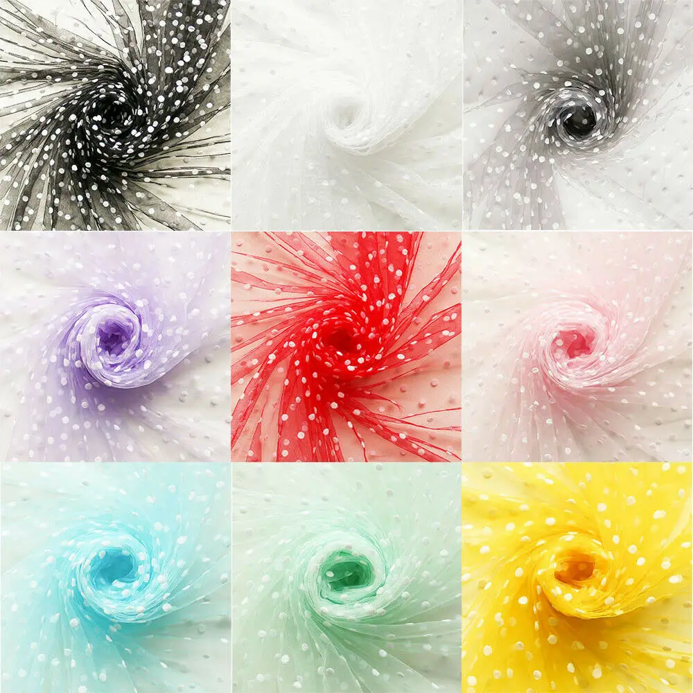 Flocked White Polka Dot Mesh Tulle Net Fabric High Quality DIY Sewing Bridal Veil Gown Girls Skirt Dress Wedding Decor Supplies