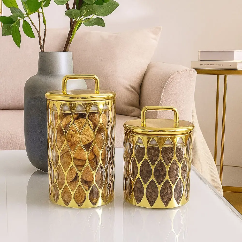 

Gold-plated Food Storage Jar with Lid Acrylic Airtight Container Moisture-proof Transparent Storage Box Food Storage