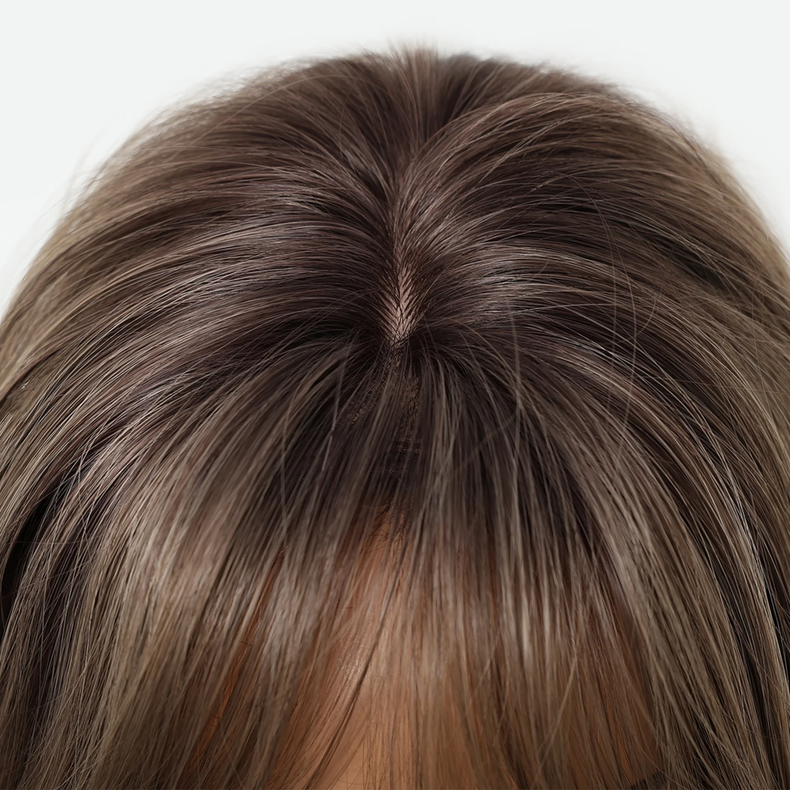 ALAN EATON Long Layered Synthetic Wigs with Bangs Ombre Brown Wig for Women Natural Looking Realistic Fake Hair Heat Resistant