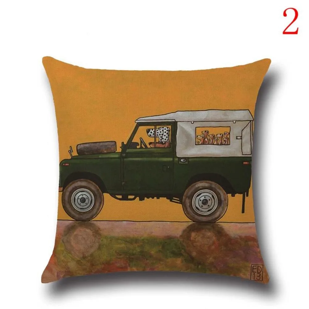 CIFBUY Lovely Cartoon Dog Driving Car Cushion Cover Vintage Beige Linen Pillow Case 45x45cm for Sofa Home Living Room Decor