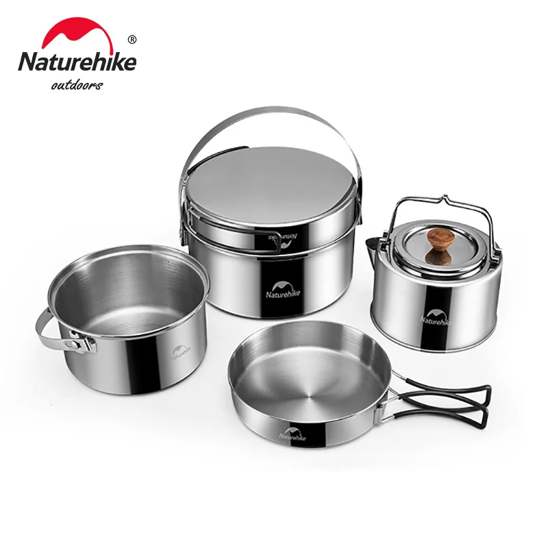 Naturehike-Camping Conjunto De Panelas, Chaleira Ao Ar Livre, Kit De Louça, Utensílios De Cozinha De Viagem, Caminhadas, Panela De Piquenique, Tigela, Panela, Chaleira