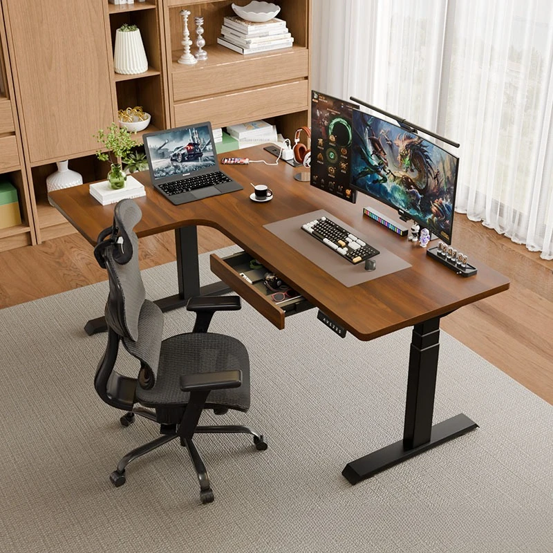 Corner solid wood electric lifting table L-shaped corner desk intelligent learning e-sports table home