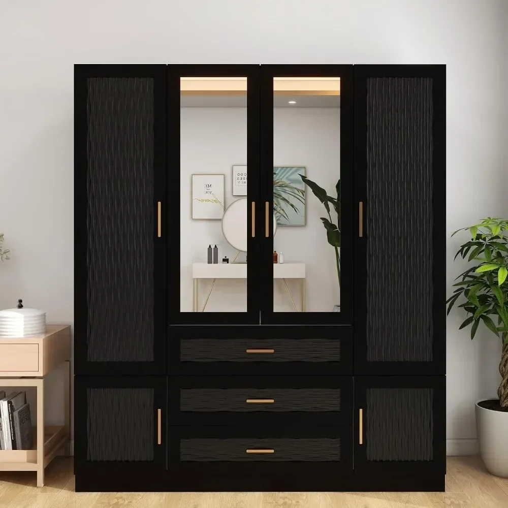 

Armoire Wardrobe Closet , 3 Doors with Drawers, Bedroom Armoire Wardrobe Closet with Hanging Rod