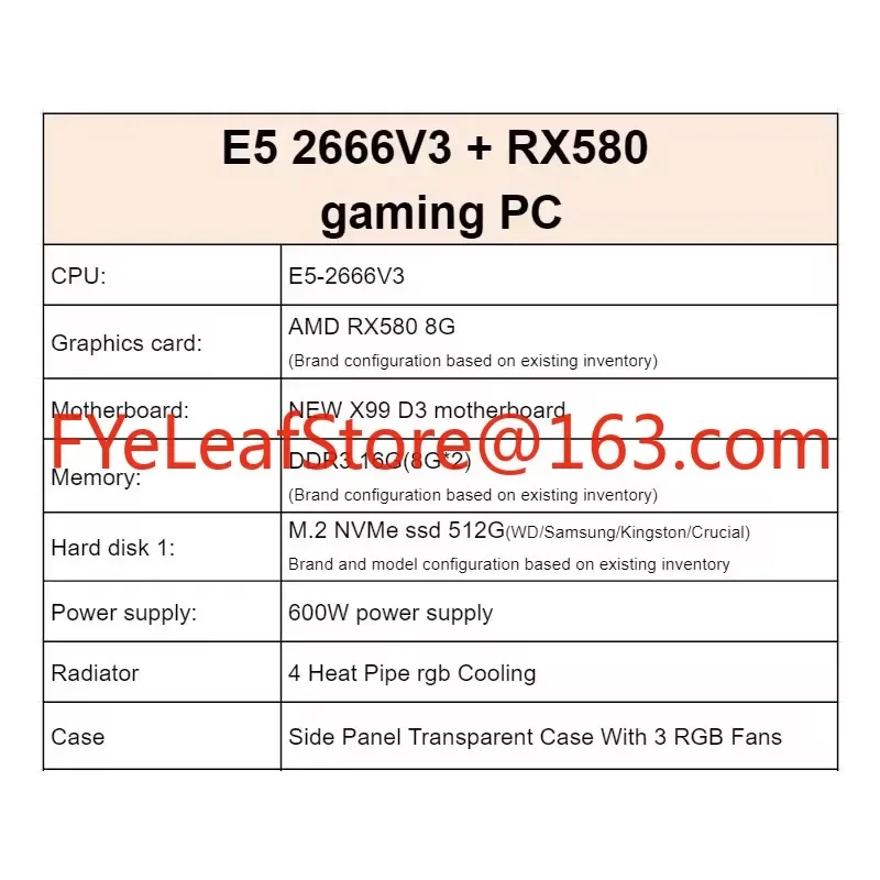 E5 2666V3 RX580 goedkope full-gaming pc CUSTOM computer set apparatuur desktops prebuilt groothandel build desktop gamer pc