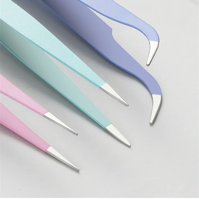 2pcs Anti-static Stainless Steel Tweezers Set Makeup Nail Art Eyelash Extension Tweezer Handmade Tool Kit for Maintenance Repair