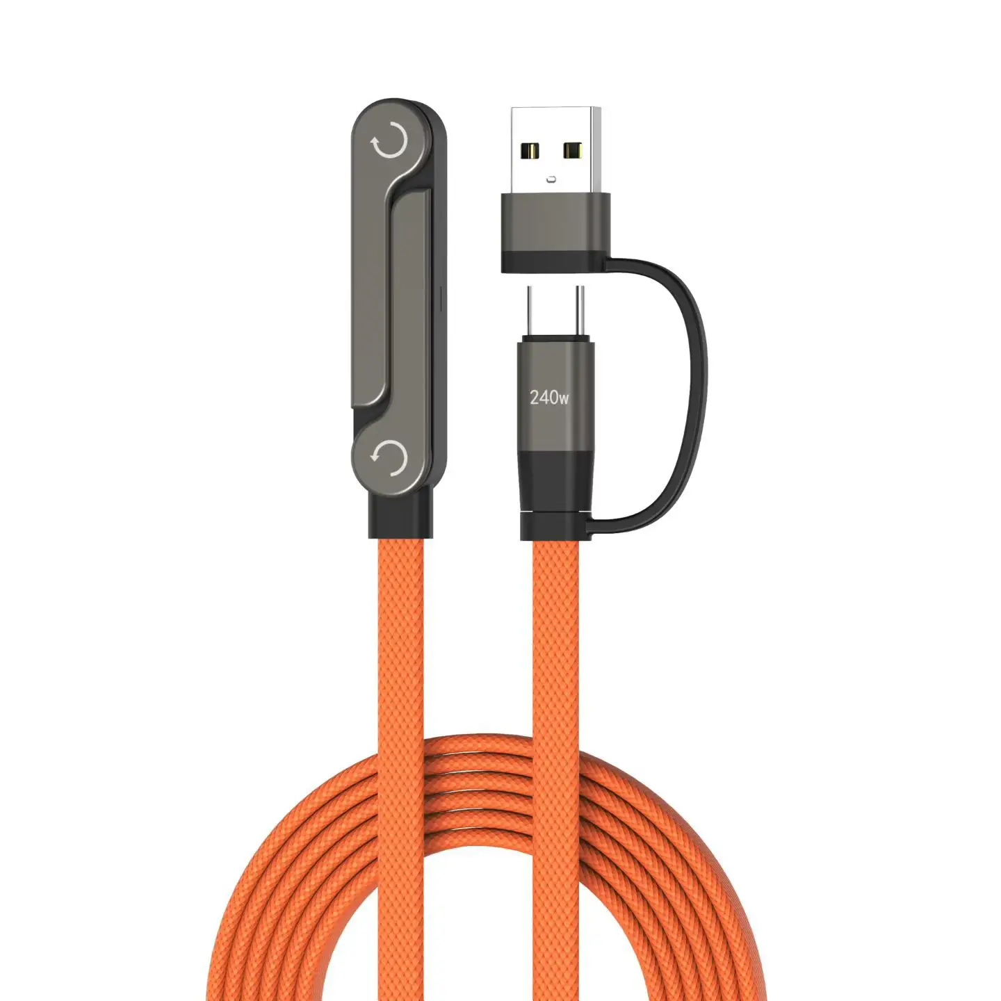 240W Folding Stand Fast-Charging Braided Data Cable with 90-Degree Bend – Compatible with iPhone, Samsung and Xiaomi