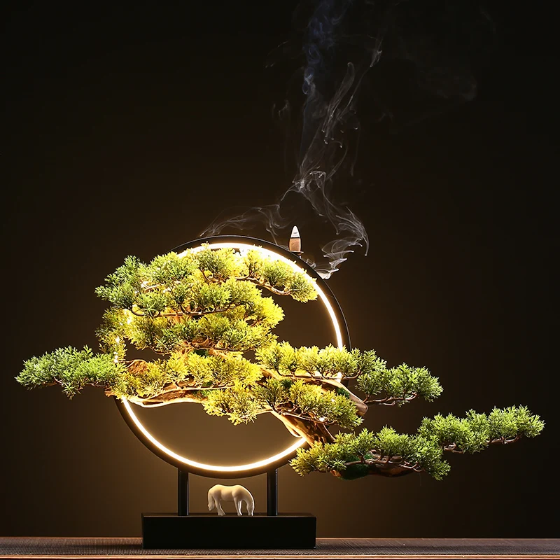 New Chinese Zen root art simulation welcome pine green plants home living room porch decoration bonsai soft ornaments