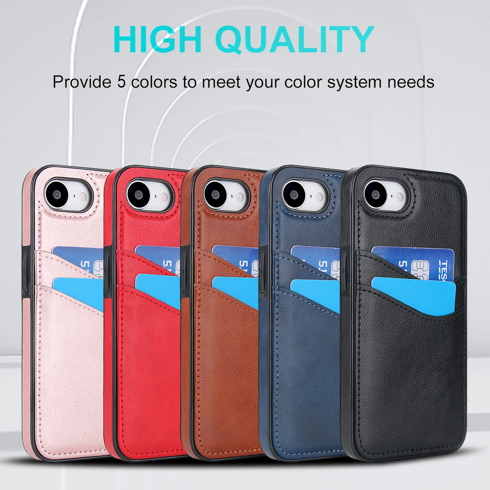 Shockproof Leather Card Holder Wallet Case For iPhone 16e 17 16 Pro Max 15 14 13 12 11 XR Xs, Slim Cards Slots Phone Cover Funda