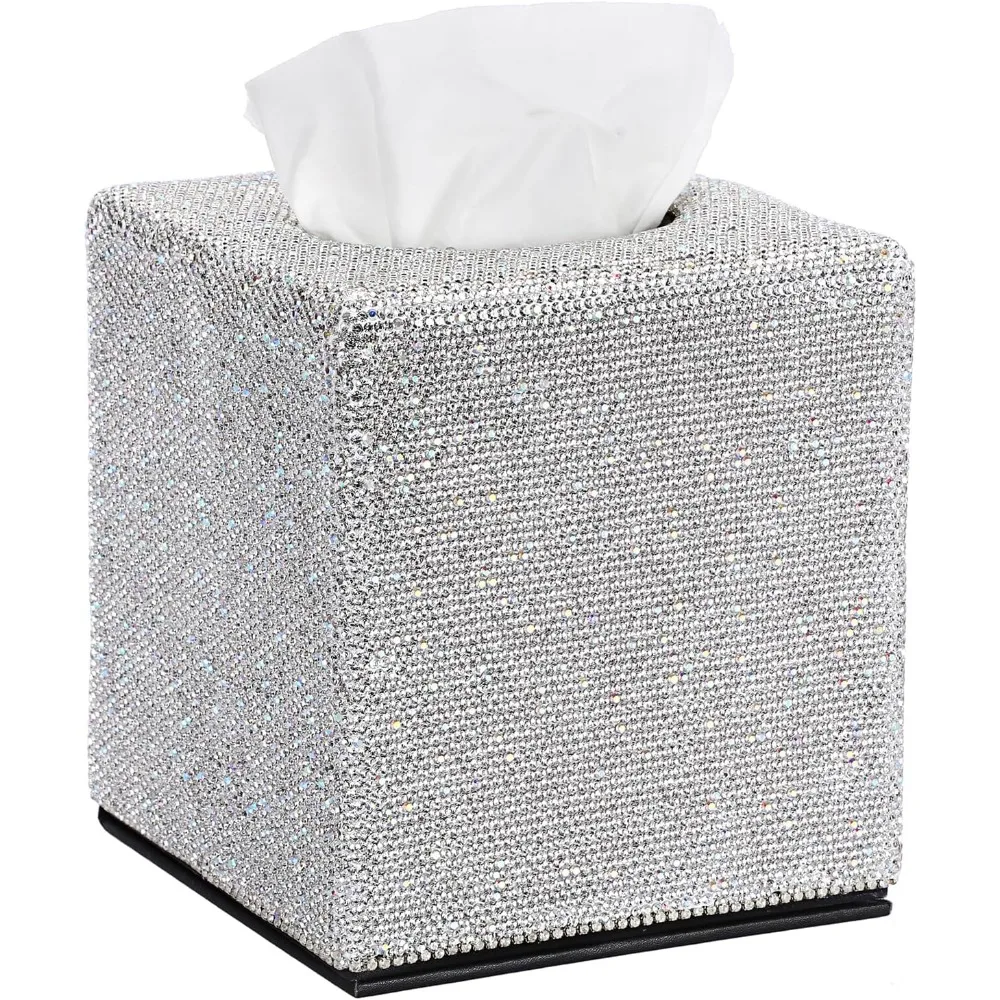 

Shiny square tissue box sleeve, suitable for bathroom use, magnetic, can be placed on a table or countertop.