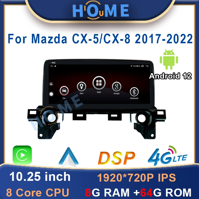 

10.25 Inch Android 12 8G RAM+64G ROM Car Multimedia Player Radio GPS Navigation Stereo For Mazda CX5 / CX-8 CarPlay Auto WiFi 4G