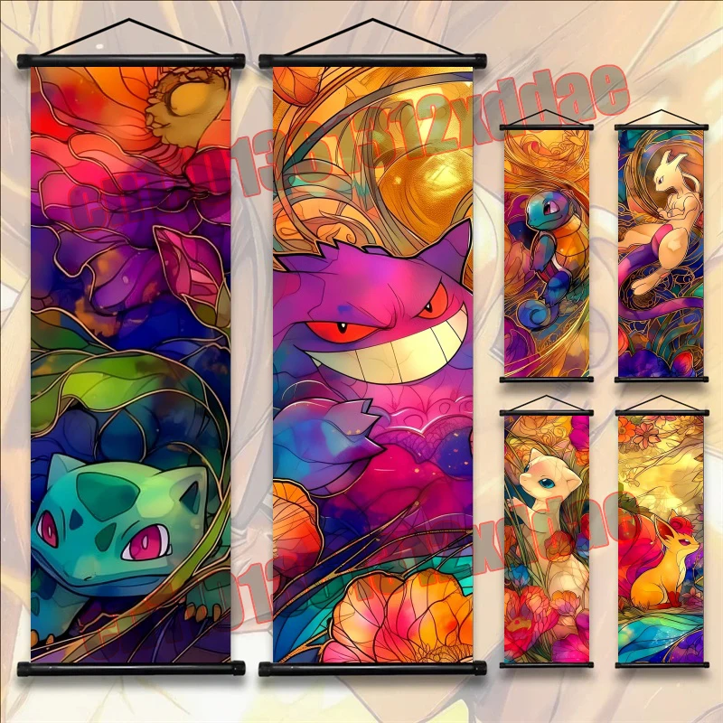 

Pokemon Cartoon Poster, Mew, Gengar, Eevee, Squirtle, Art White Canvas Painting Wall Hanging Wall Art Decoration Painting