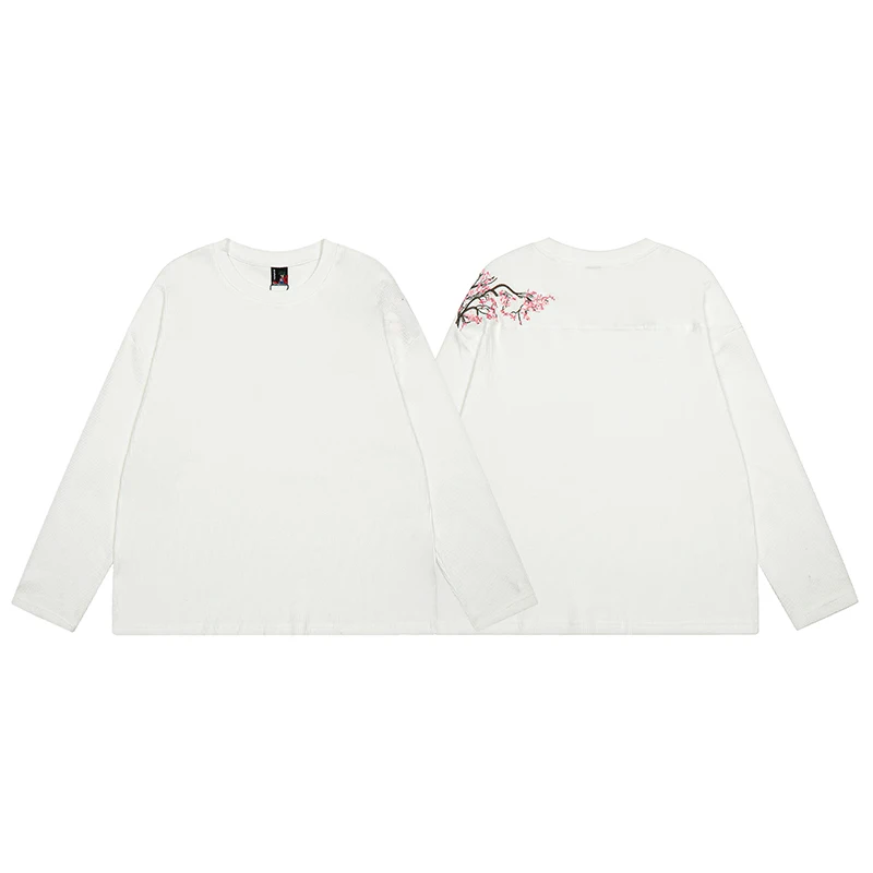 26ss DERSCHUTZE Long Sleeved White Waffle Patterned Cherry Blossom Embroidered T-shirt Loose Casual Top DERSCHUTZE Top Tee view 5