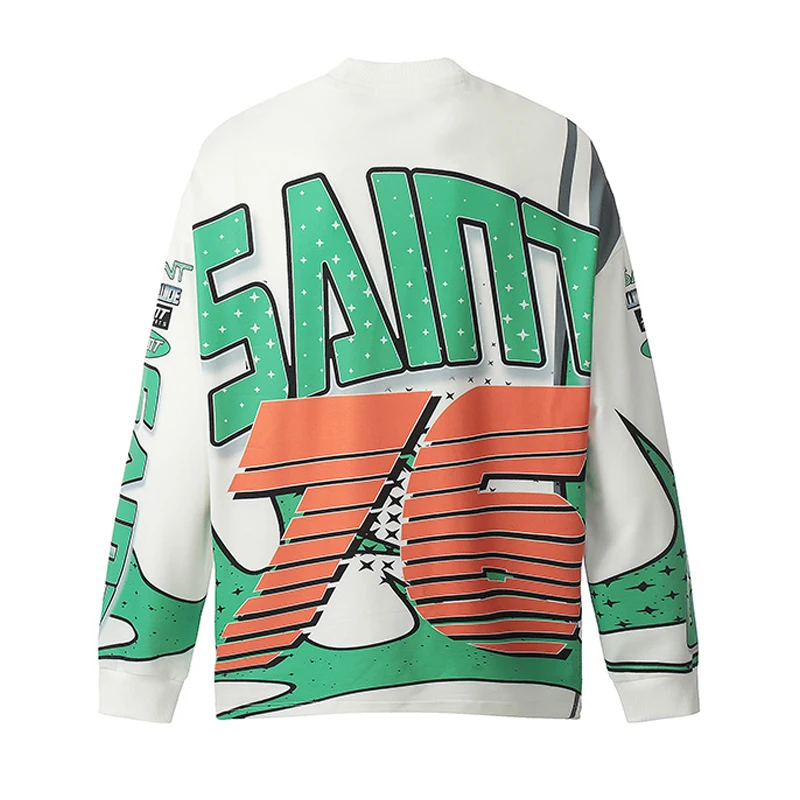 2024 Chaopai New Saint T Shirts Men Woman High Quality O-Neck Vintage Letter Print Loose Casual Long Sleeve Tops