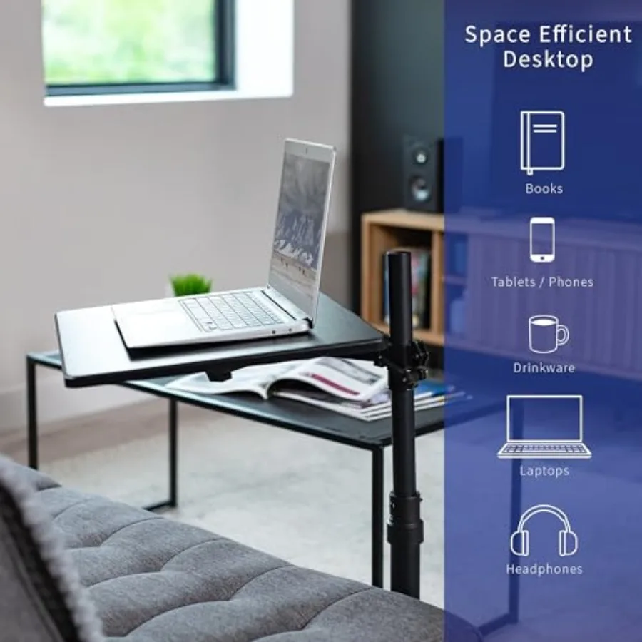 20 inch Over Couch Swivel Table Laptop Desk for Remote Work Portable Recliner Workstation with Height Adjustable Swing Arm Blac