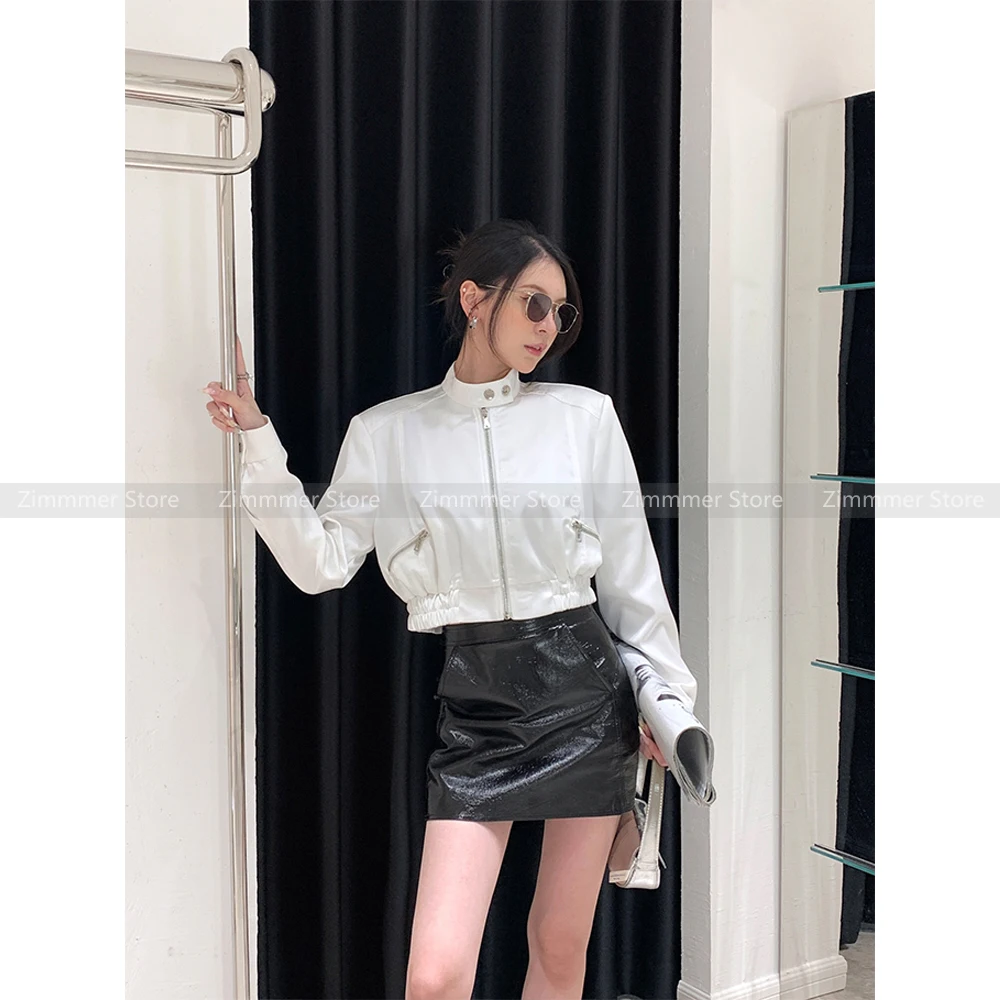 

Fashion Women's 2024 Early Autumn Funky Niche Design Biker Style Hot Drilling Short Jacket Top