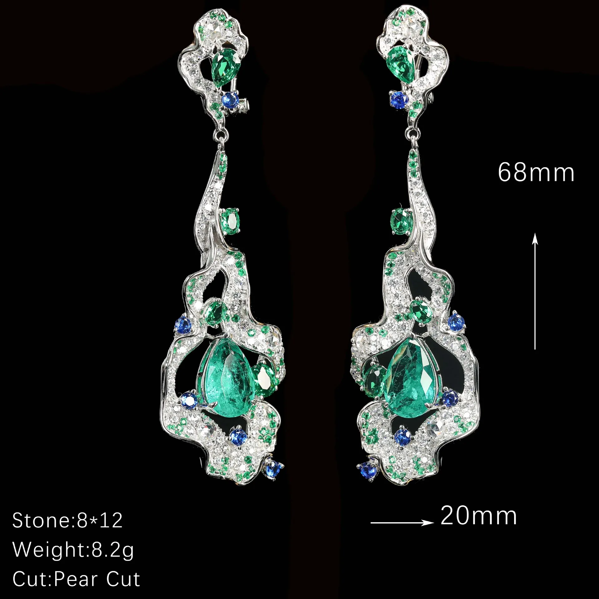 

Silver-gold-plated emerald irregular high-end custom earrings, luxurious old money style