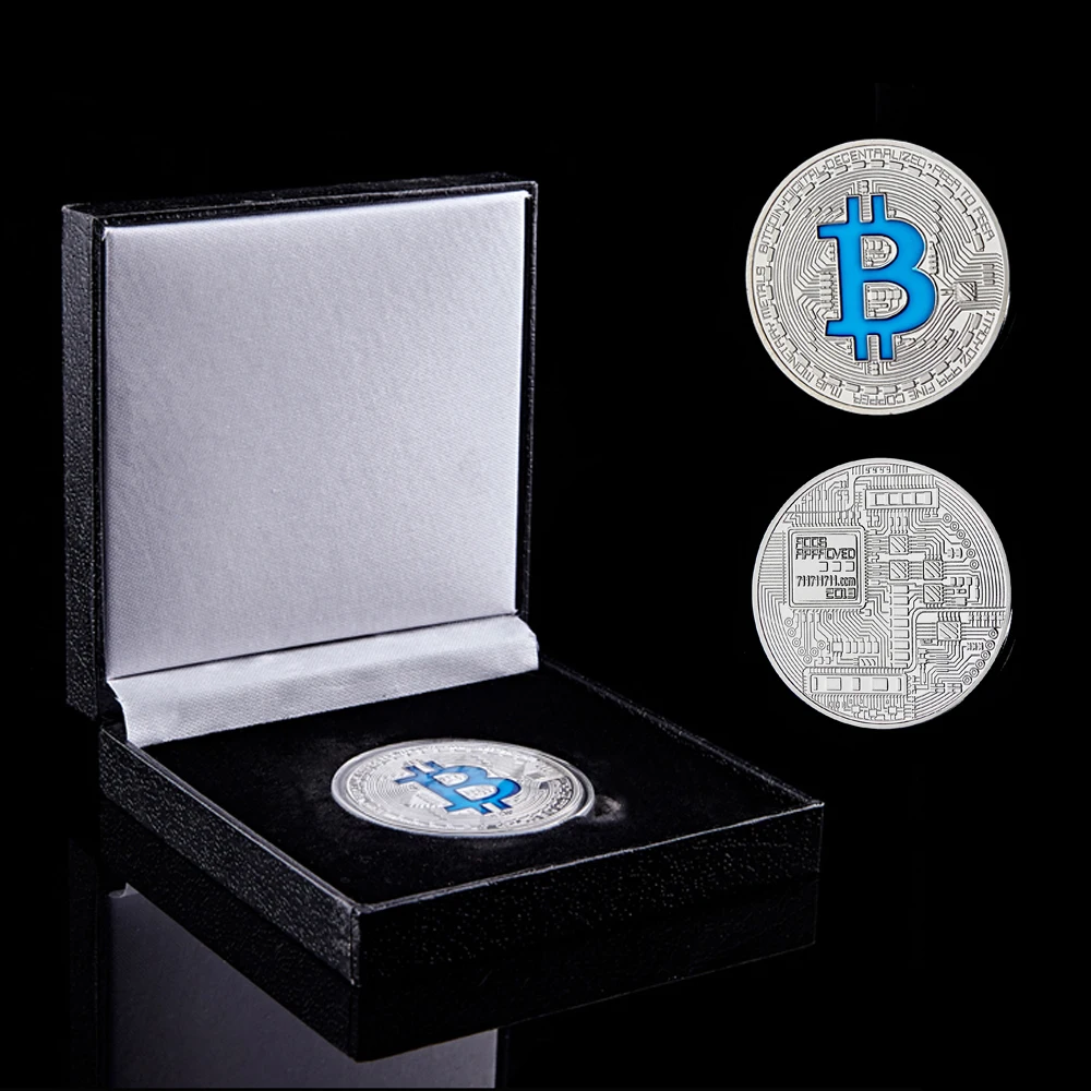 

Virtual Currency BTC Blockchain Bitcoin Crypto Silver Plated Coin Collection W/ Display Box