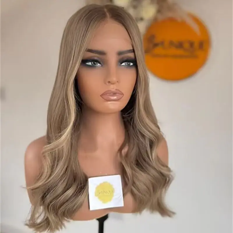 Party Daily Cosplay Wigs 13x4 Ombre Blonde Brown Highlights Synthetic HD Lace Front Wig with Roots for Women Preplucked Hairline