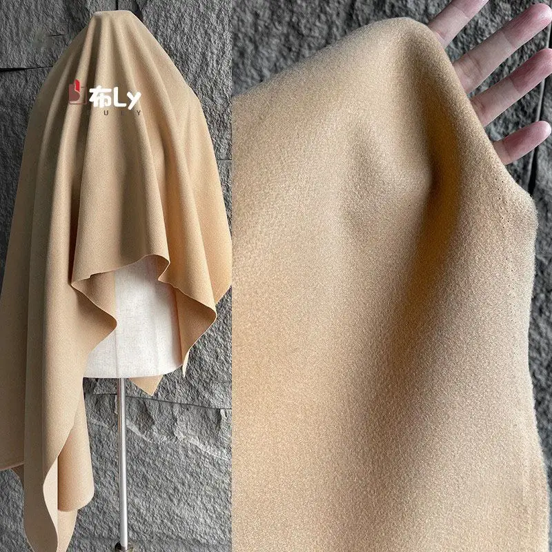 

Light camel Nordic woolen, small thick woolen fabric, long trench coat, clothing designer fabric transformation
