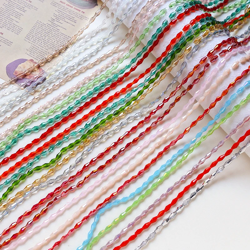 A String Crystal Colorful Glass Straight Hole Rice-shaped Beads Diy Handmade Jewelry Hand Necklace Earrings Material