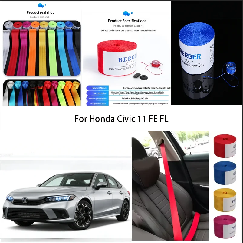 

For Honda Civic 11 FE FL Car Seat Belt Seatbelt Webbing Lap Retractable Safety Strap 48MM