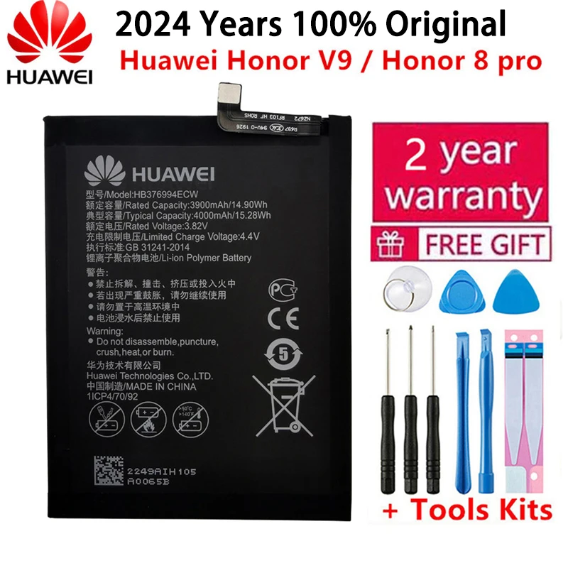 100% Original Huawei Battery HB376994ECW for Huawei Honor V9 Honor 8 Pro DUK-AL20 DUK-TL30 Replacement Battery 4000mAh+Tools