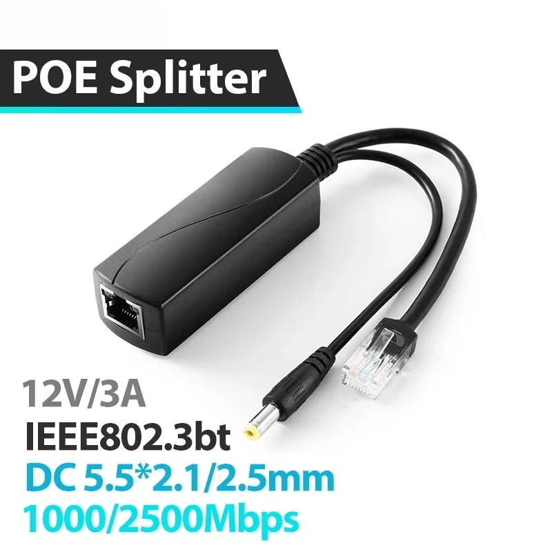 poe-スプリッター-12v-3a-36w-25ギガビット、dc-55-21mm-55-25mm-プラグ、dc-12v-3a-出力、イーサネット対応-ieee8023bt、プラグアンドプレイ